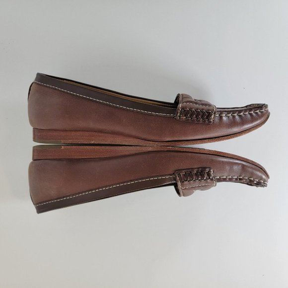 Cole Haan Wedge Mocs Penny Loafers Womens 8.5 Brown Square Toe Leather Sole - Picture 8 of 10